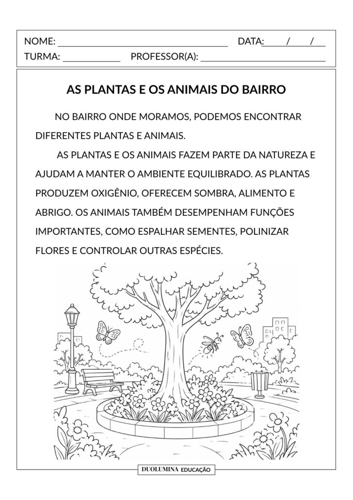 As Plantas e os Animais do Bairro – Atividade de Ciências para o 2º Ano (EF02CI04) - Duolumina Educação