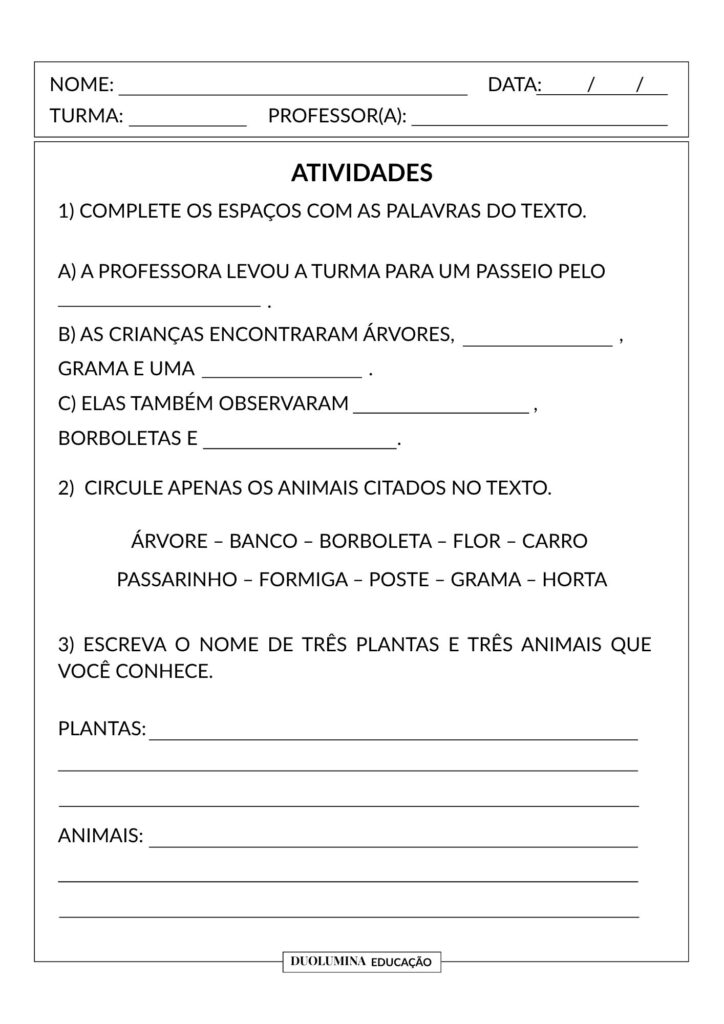 As Plantas e os Animais do Bairro – Atividade de Ciências para o 2º Ano (EF02CI04) - Duolumina Educação