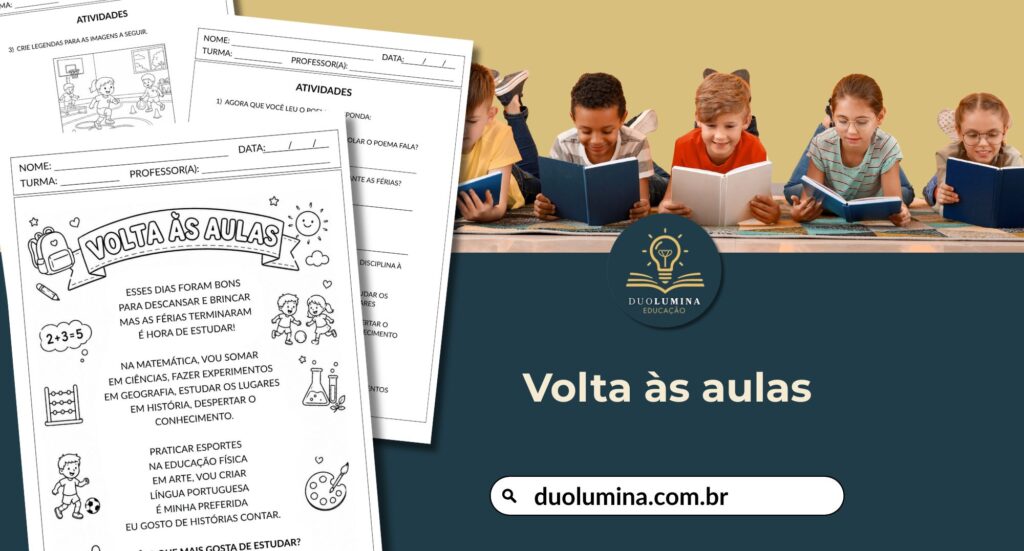 Atividade para Volta às Aulas. Material com poema, interpretação de texto, produção de legendas e desenho, alinhado à BNCC.
