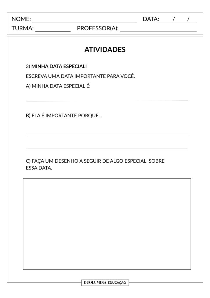 Calendário – Atividade de História para o Ensino Fundamental - Duolumina