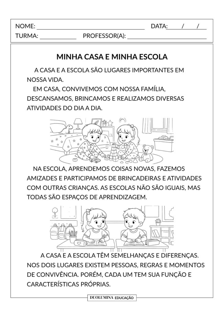 Minha casa e minha escola - Trabalhar espaços de convivência - 1º ano - Duolumina Educação