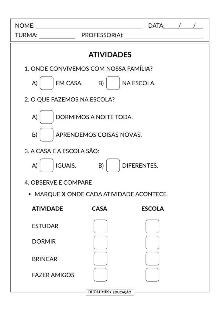Minha casa e minha escola - Trabalhar espaços de convivência - 1º ano - Duolumina Educação
