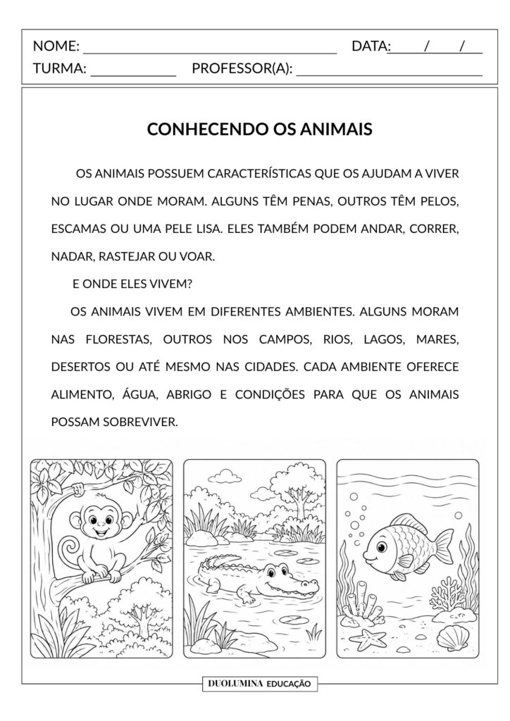 Conhecendo os Animais – Atividade de Ciências pronta para imprimir - Download gratuito
