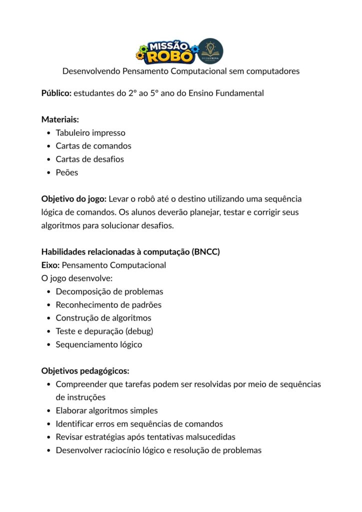 Missão Robô – Jogo de Pensamento Computacional para o Ensino Fundamental - Duolumina Educação