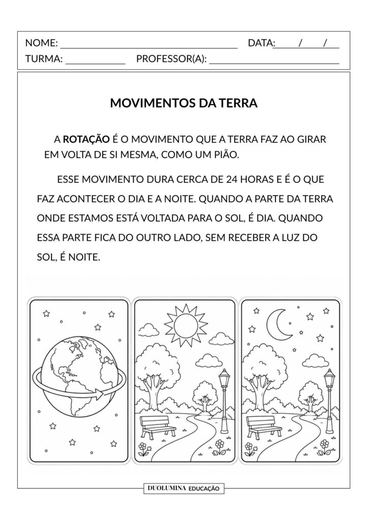 Movimentos da Terra – Atividade Gratuita de Ciências - Pronta para imprimir