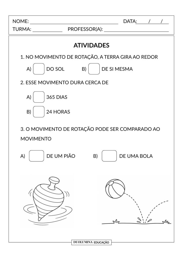 Movimentos da Terra – Atividade Gratuita de Ciências - Pronta para imprimir