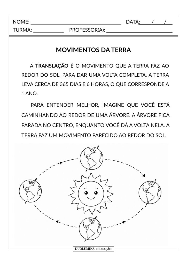 Movimentos da Terra – Atividade Gratuita de Ciências - Pronta para imprimir