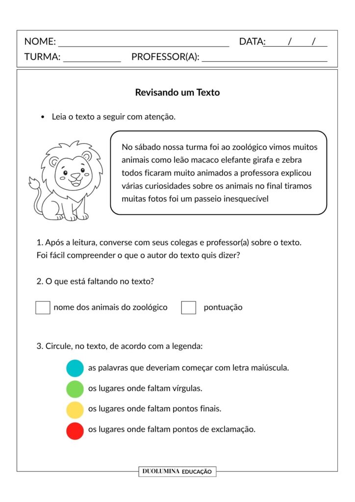 Escrita e revisão de Texto – Atividade de Língua Portuguesa para o Ensino Fundamental - Duolumina Educação