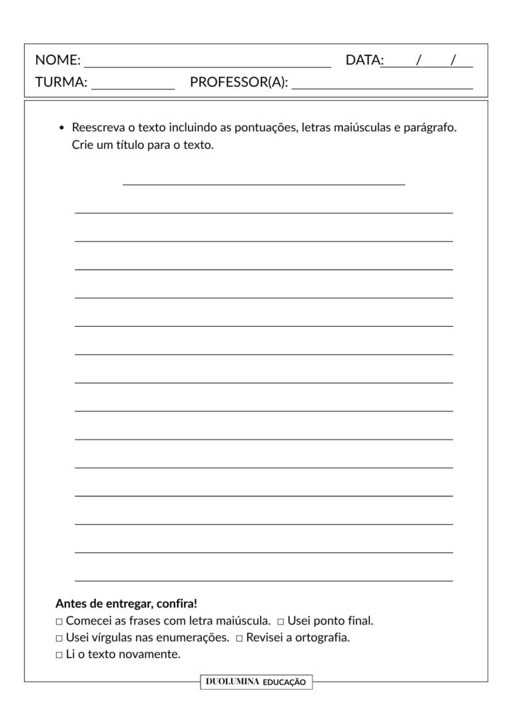 Escrita e revisão de Texto – Atividade de Língua Portuguesa para o Ensino Fundamental - Duolumina Educação