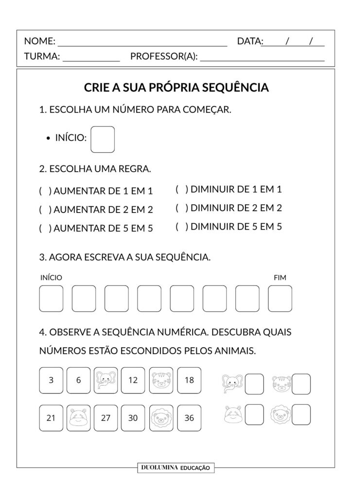 Baixe gratuitamente uma sequência de atividades de Matemática para o 2º ano sobre sequências numéricas. Material em PDF para desenvolver a habilidade EF02MA09 de forma lúdica e significativa.