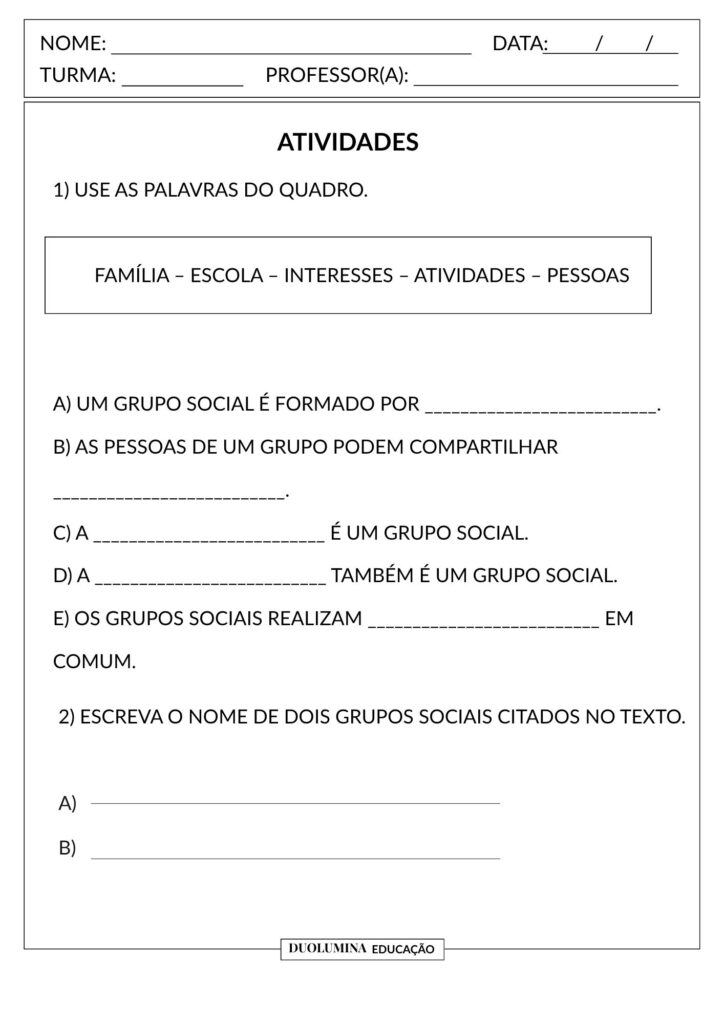 Grupos sociais - Download gratuito - Duolumina Educação
