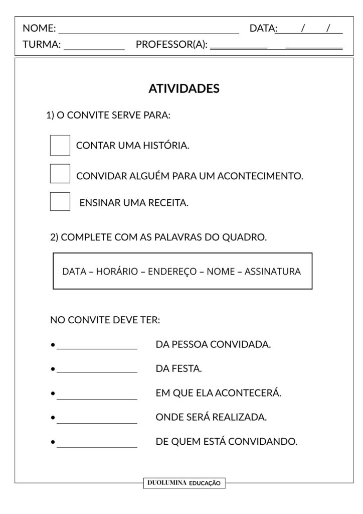 Gênero textual Convite - Duolumina Educação