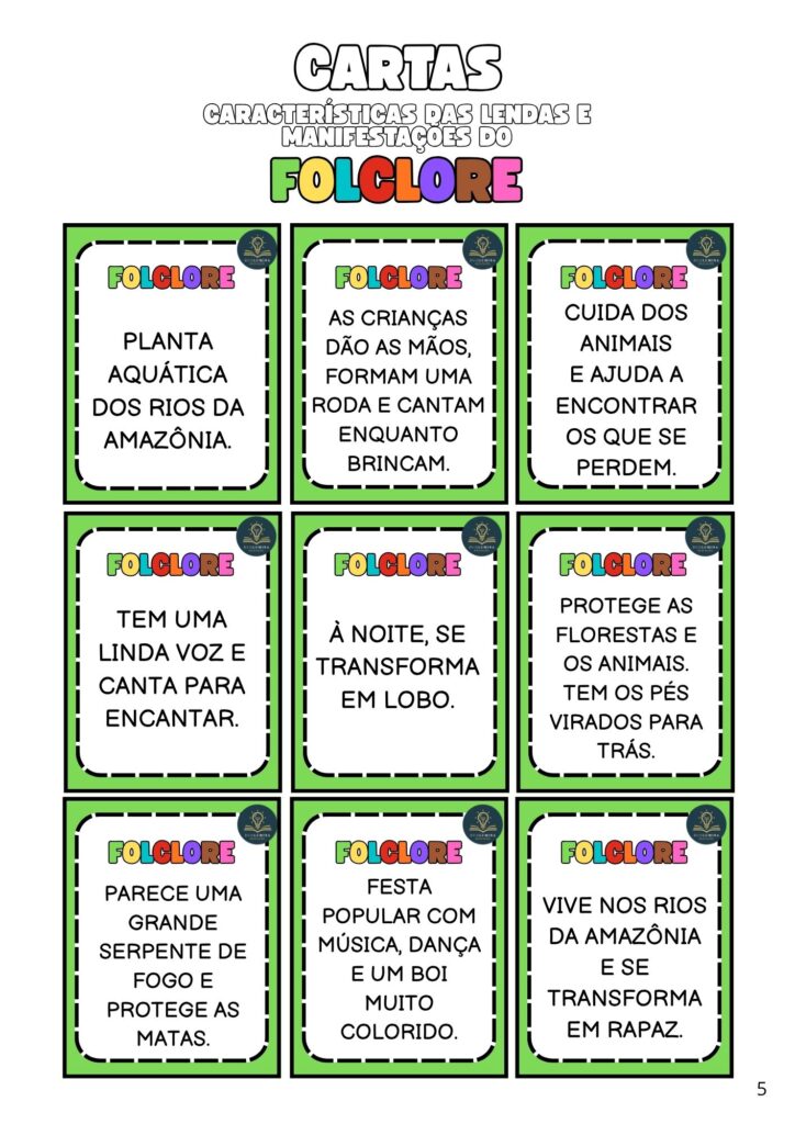 Baixe grátis o Jogo da Memória do Folclore para imprimir, com personagens, características e letras iniciais. São 4 formas diferentes de jogar! Duolumina Educação