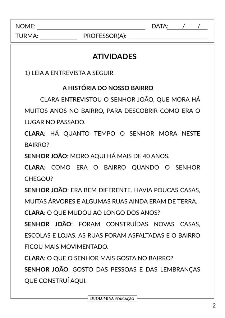 Atividades sobre gênero textual entrevista para imprimir - DuoLumina