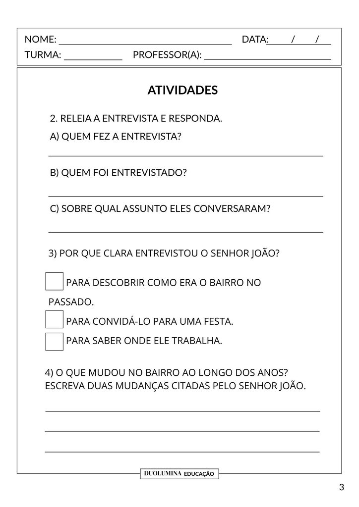 Atividades sobre gênero textual entrevista para imprimir - DuoLumina