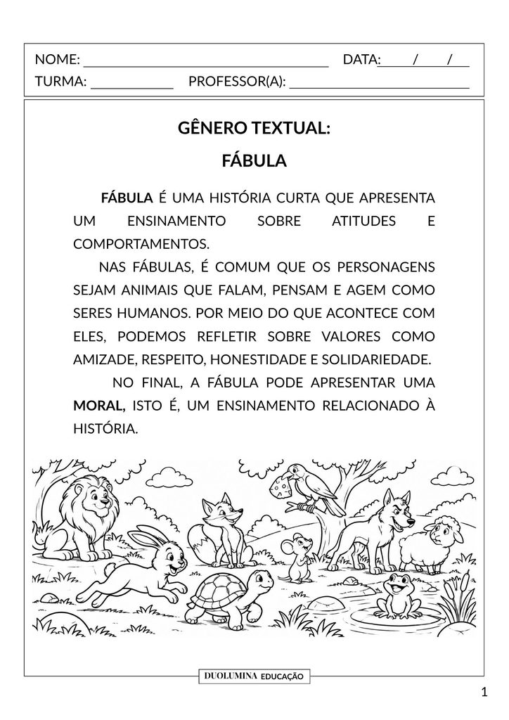 Atividades sobre Fábula para Imprimir | A Lebre e a Tartaruga