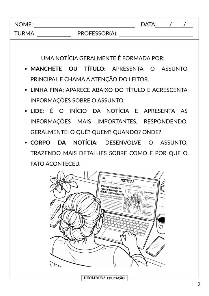 Partes que compõem o gênero textual notícia