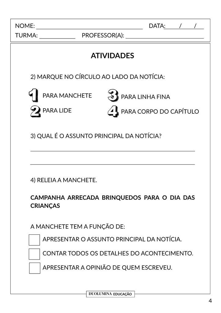Atividade de interpretação do gênero textual notícia