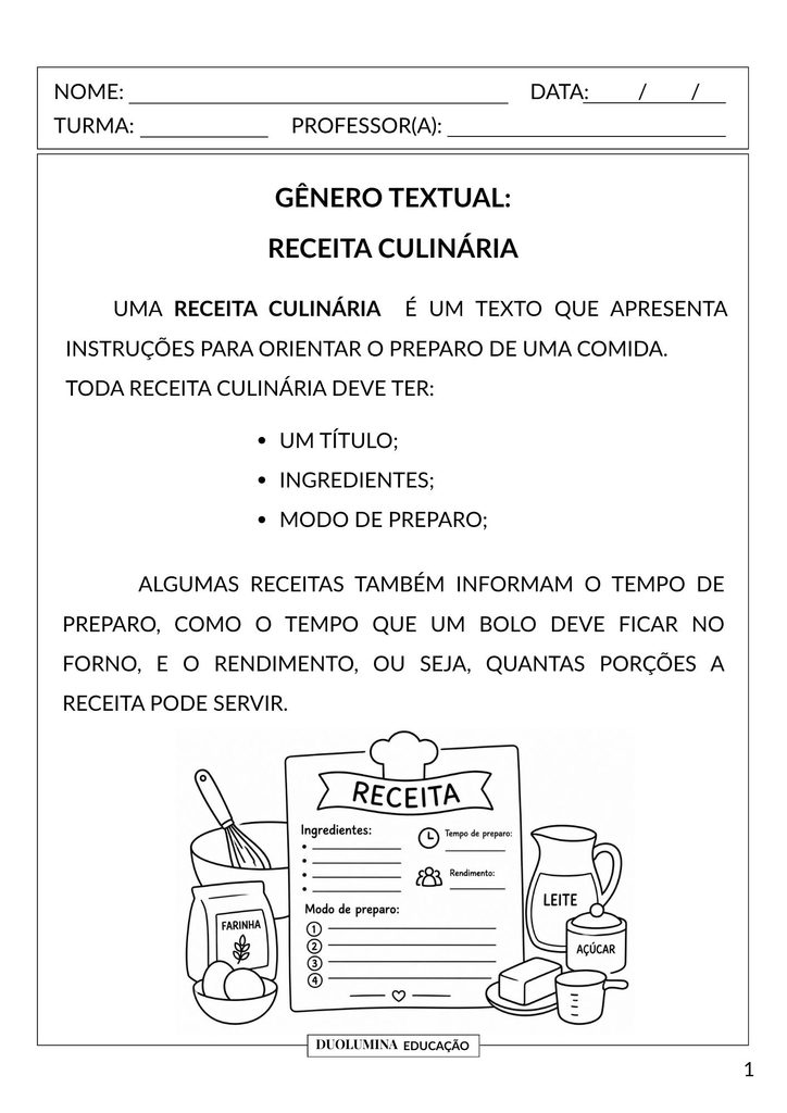 Características do gênero textual receita culinária