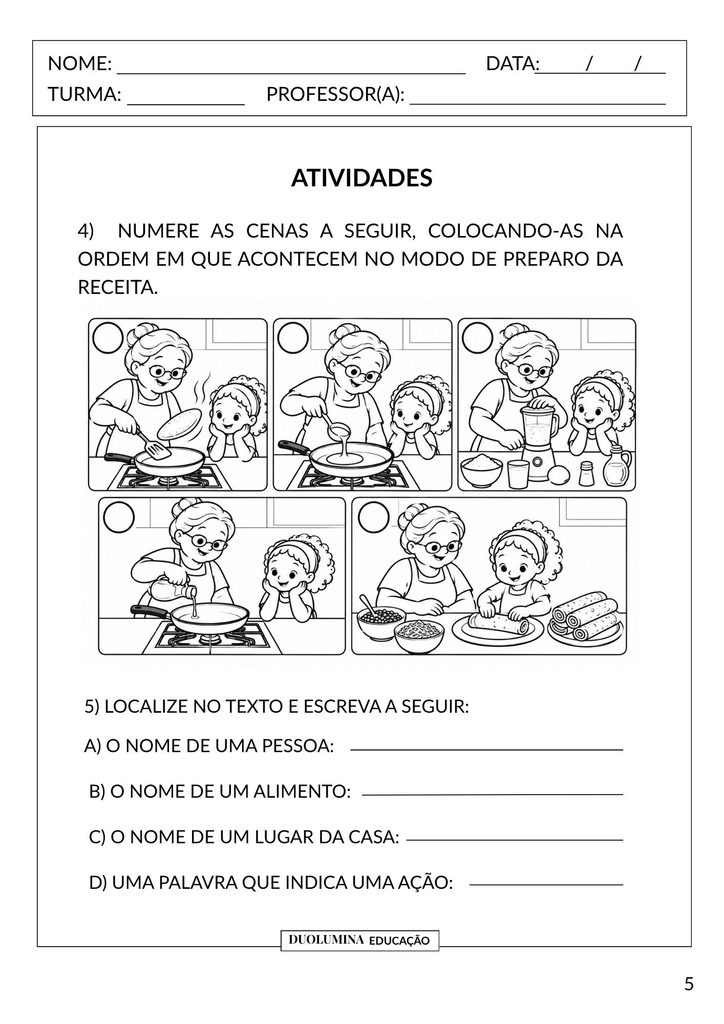 Atividade de sequência do modo de preparo da receita