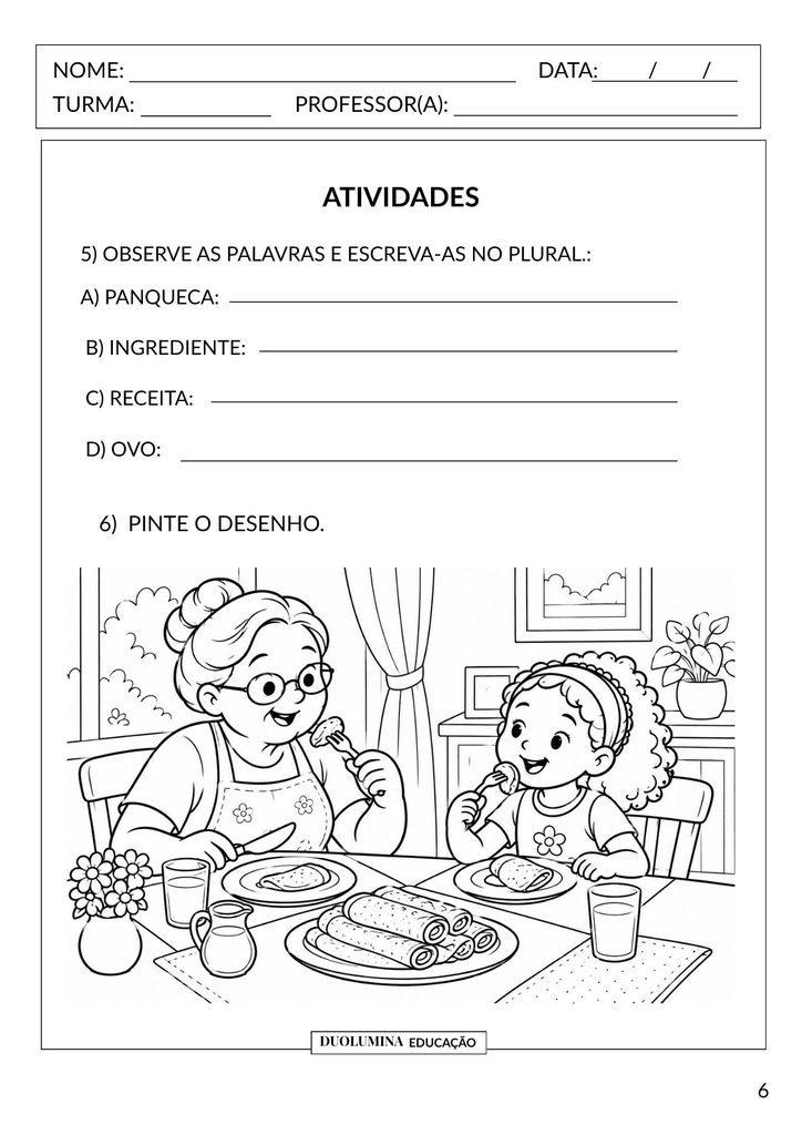Atividades de interpretação sobre receita culinária